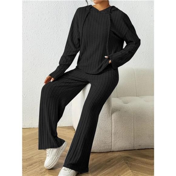 Ribbed Drawstring Hoodie and Pants Set - Picture 9 of 16